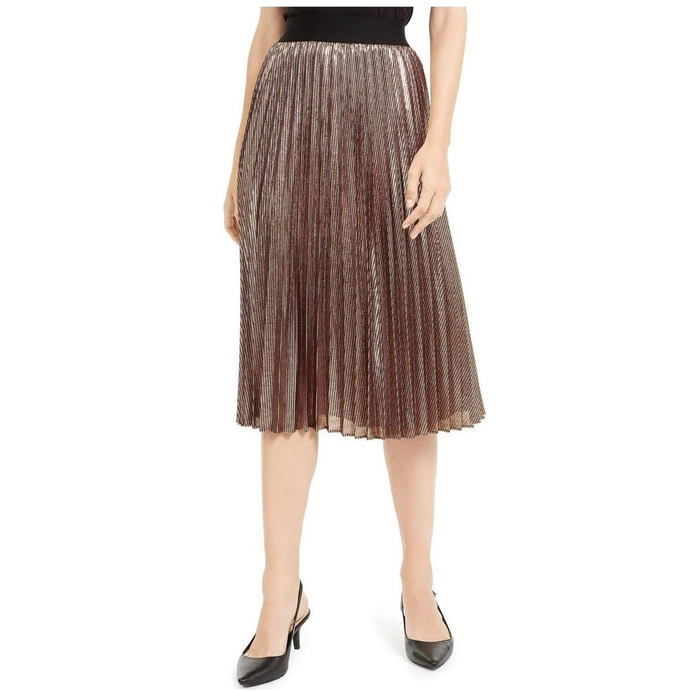 Alfani Womens XL Copper Metallic Reflective Midi Skirt NWT AX22